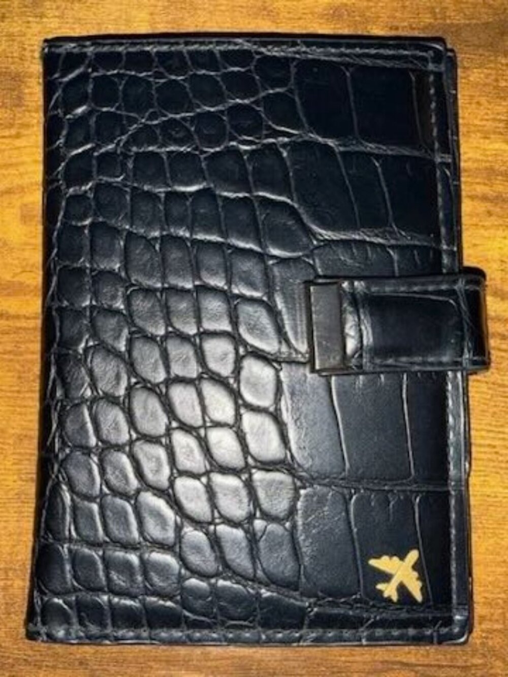BÉIS Black Croc Embossed Passport Holder Travel Wallet